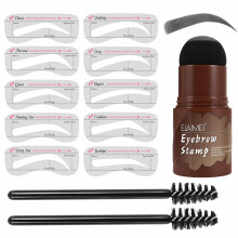 Eyebrow Stamp Kit Waterproof LongLasting with 10 Reusable Stencils and Dual Brushes Gray Black