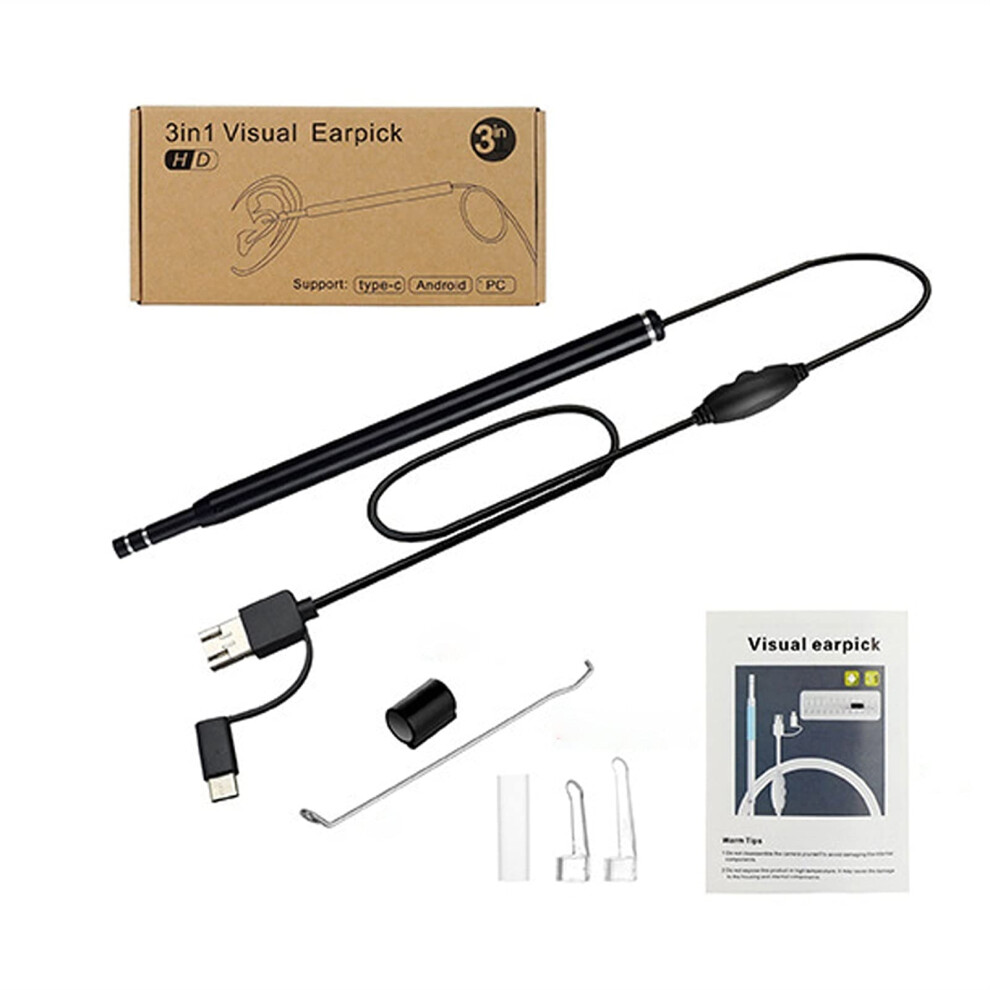 Ear Wax Removal Tool with HD Otoscope Camera, LED Lights, USB Endoscope for Android and PC â Black