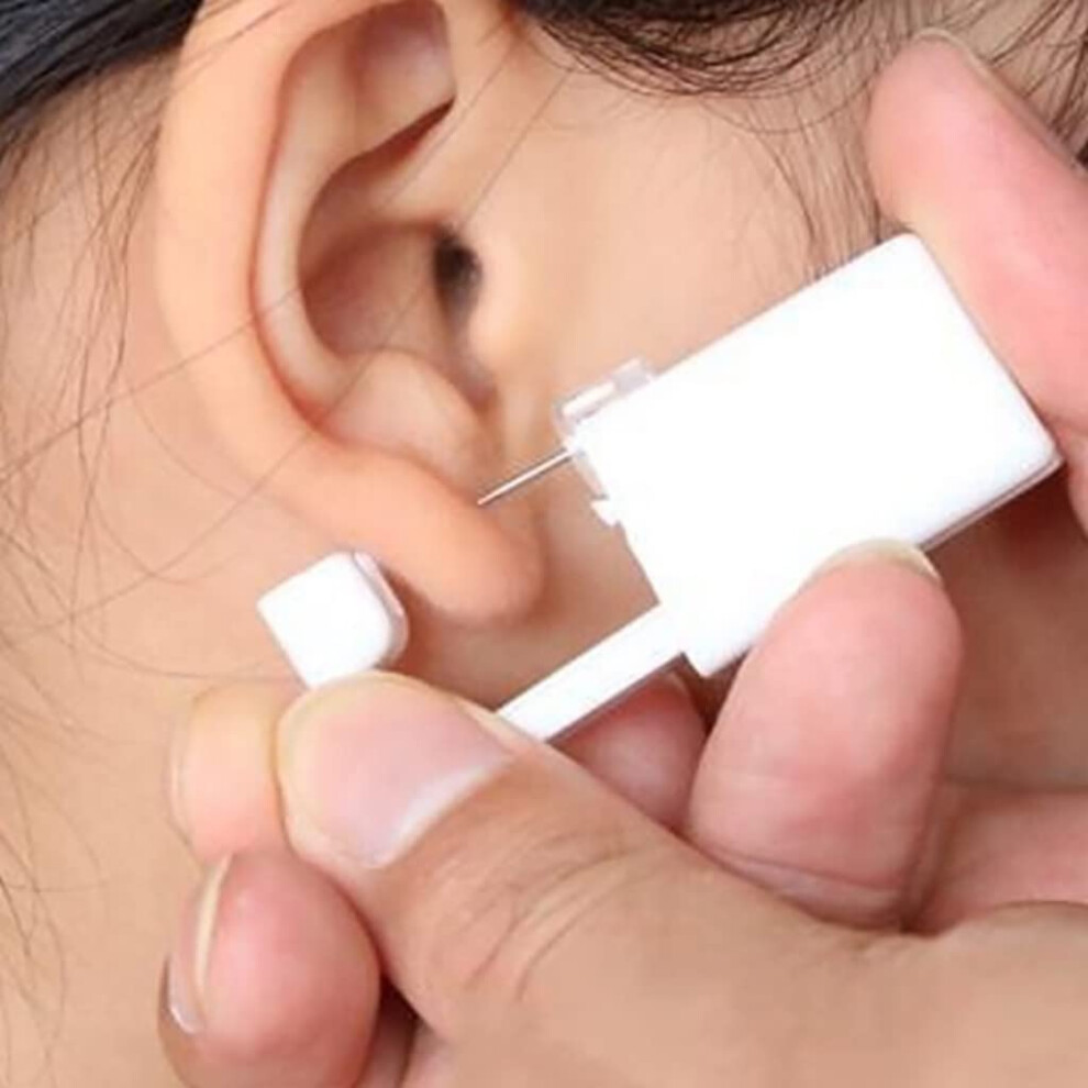 Ear Piercing Kit with Stud Self Piercing Tool and Compact Nose Piercing Set White