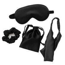 Sleeping Eye Mask Blackout Silk Travel Set with Bag Hair Tie 360 Light Blocking for Adults