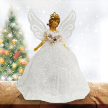Plys englevedhæng til juletræ, juletrætopfigur til festdekorationer, fluffy vingeengel stående dukke til hjemmet, festlig dekoration