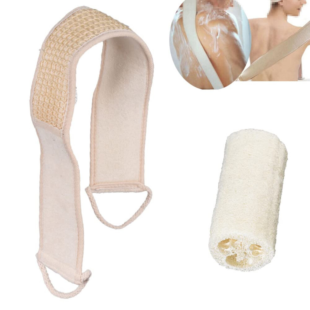Natural Loofah Back Scrubber and Exfoliating Brush Set for Deep Skin Cleansing and Bath Spa