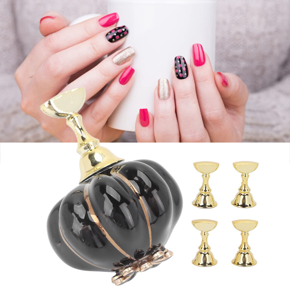 Black Nail Tip Practice Stand With Magnetic Ceramic Pumpkin Base For Manicure And Gel Curing (Black)