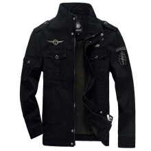 (Black, XL) Winter Mens Autumn Thicken Outwear Military Jackets Casual Collar Stand Coat