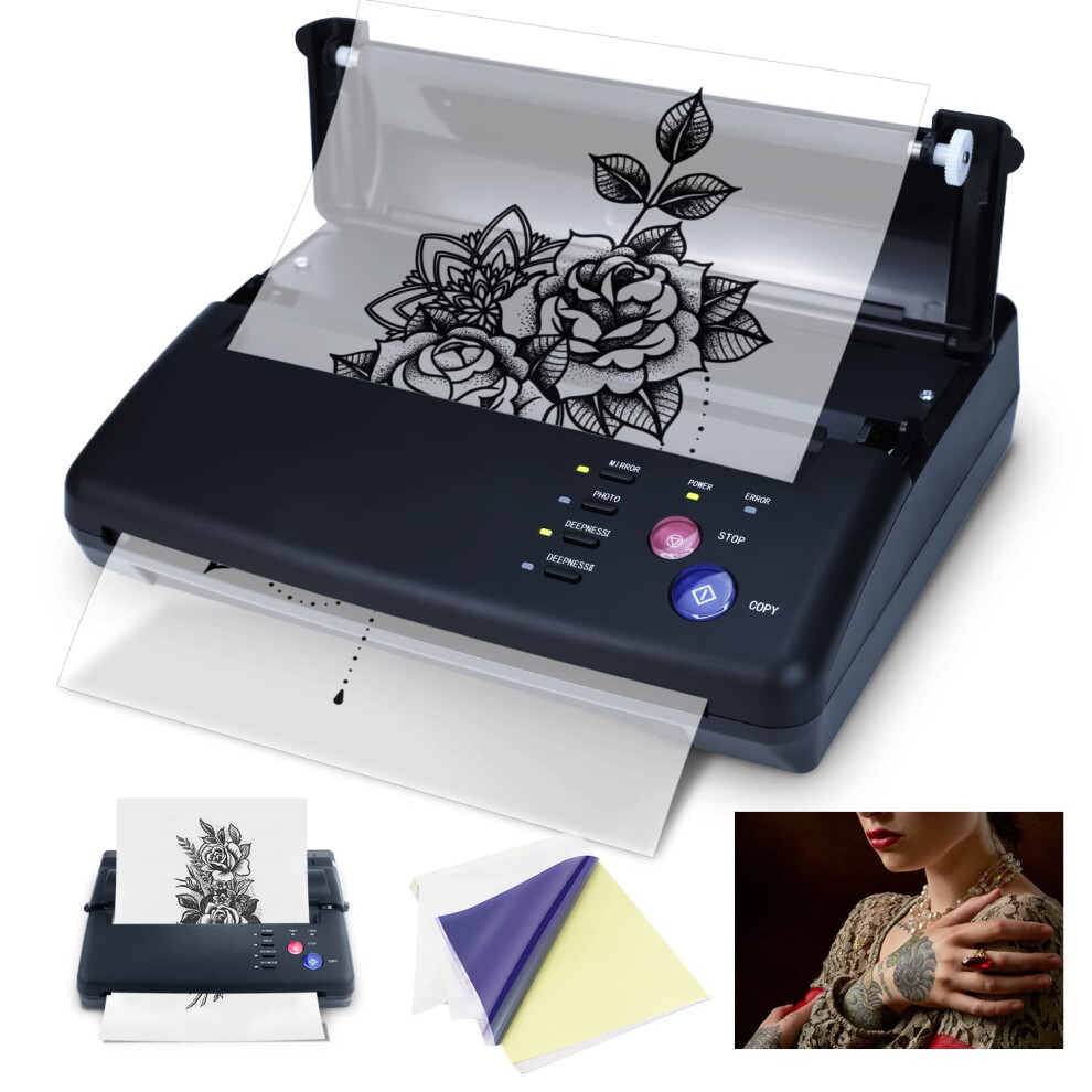 Tattoo Stencil Printer with 20pcs Transfer Paper, Thermal Copier for Fast Sharp Line Quality