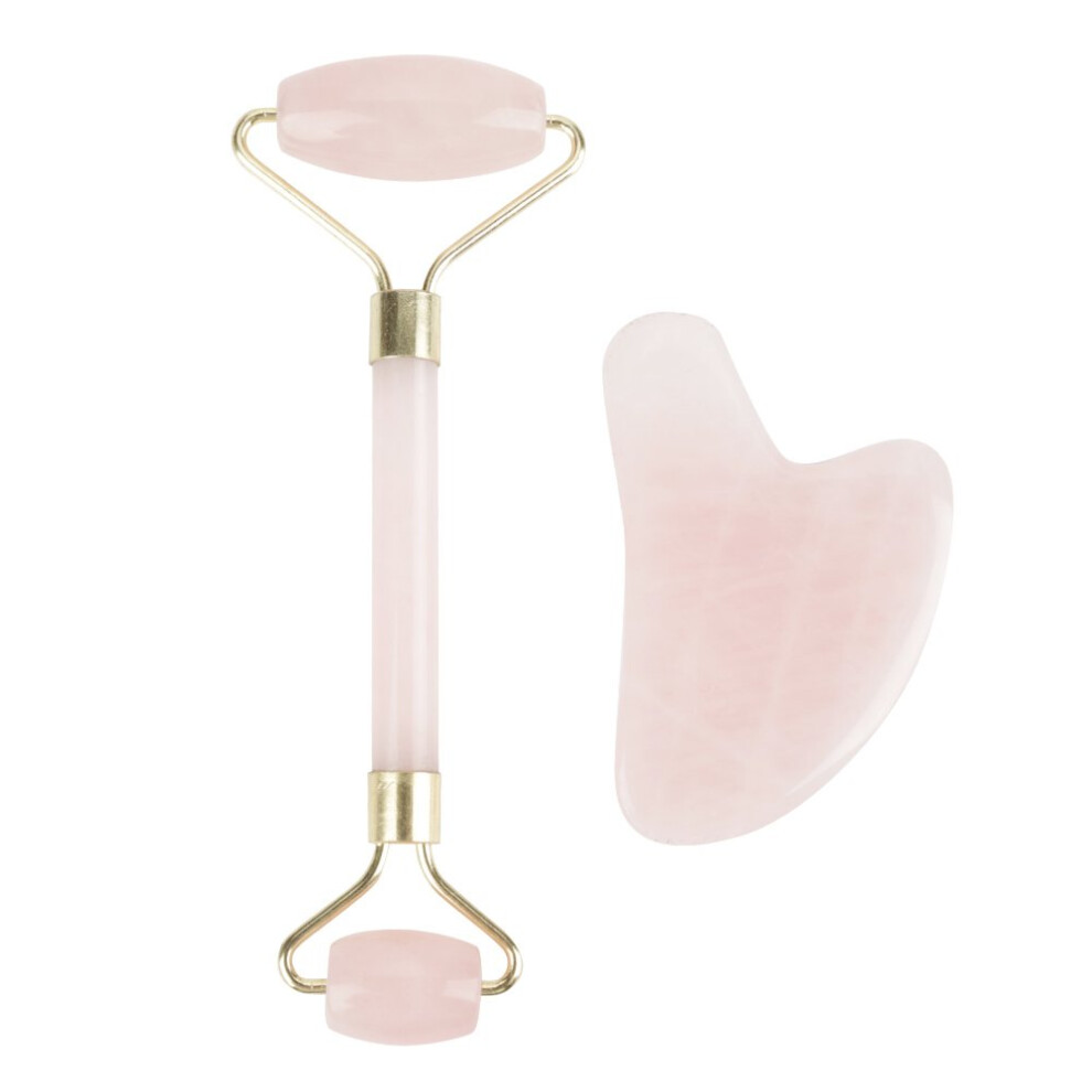 Rose Quartz Face Roller and Gua Sha Set DualEnded Natural Stone for Skincare and AntiAging