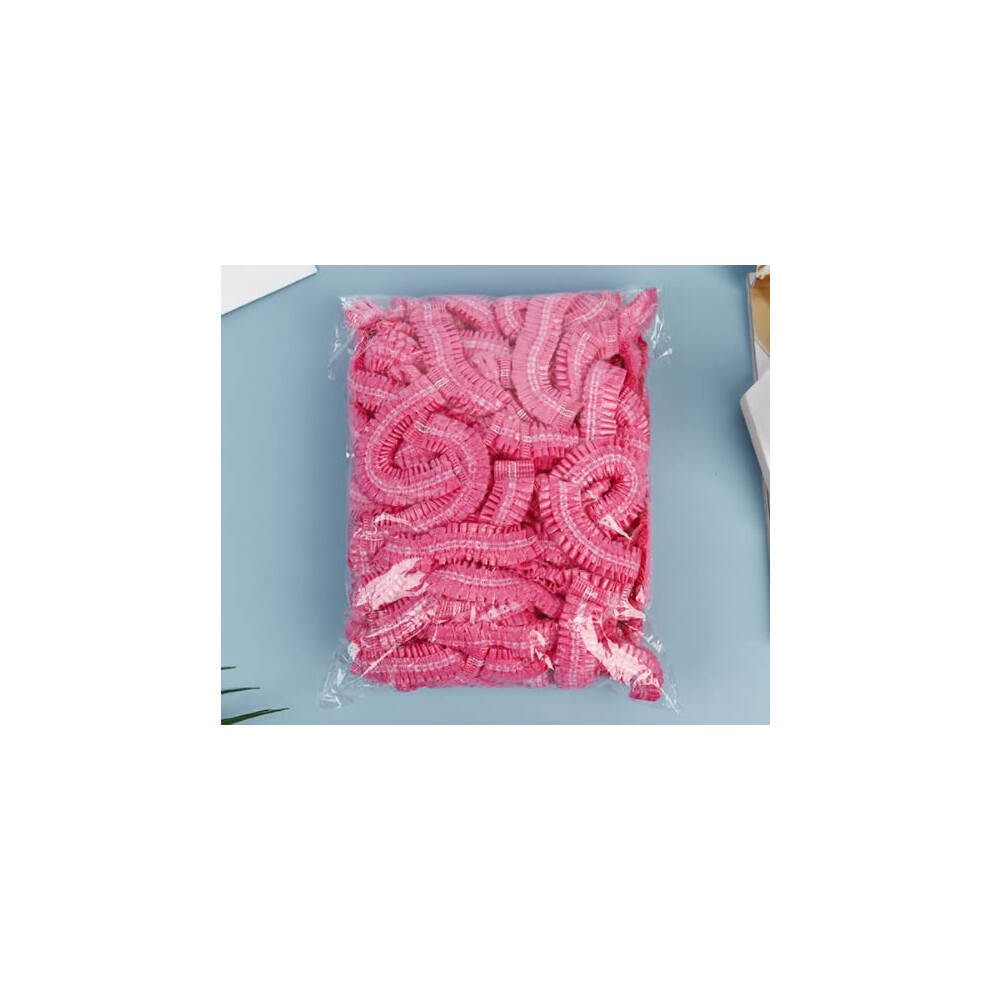 Pink 100 Pcs Clear Disposable Shower Caps Waterproof Elastic Fit For Travel Home Spa Salon