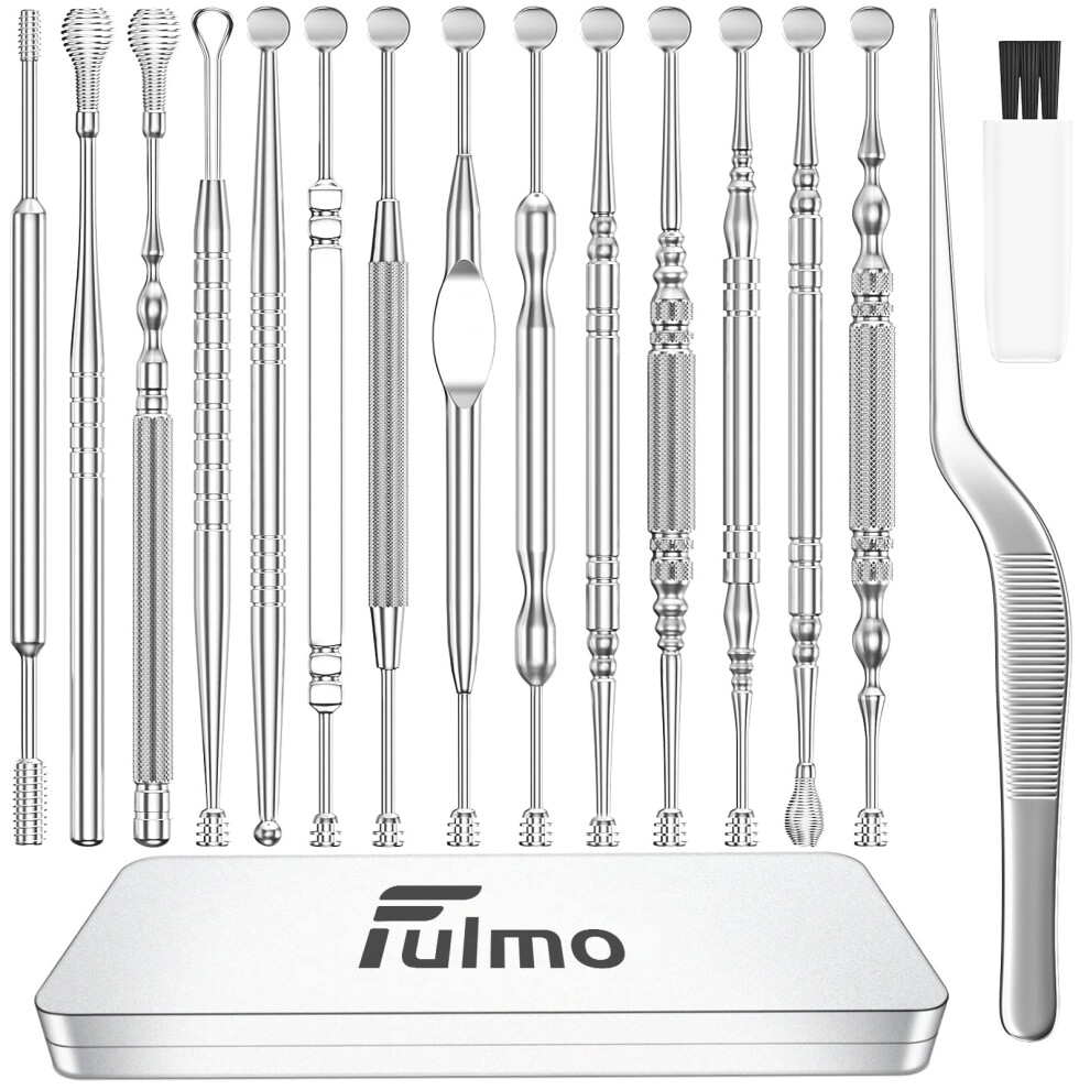 Ear Wax Removal Kit 16PCS Stainless Steel Ear Cleaning Tools with 360 Spiral Tip and Metal Case