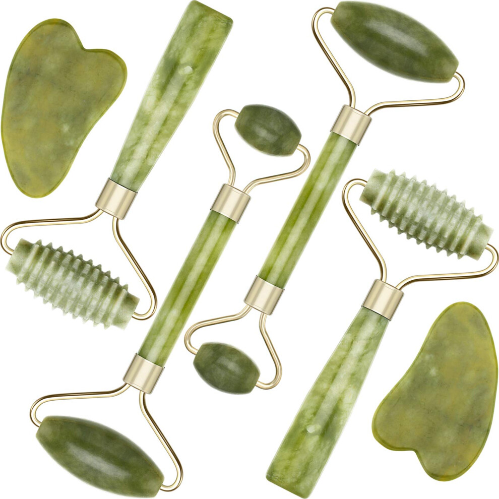 Jade Roller and Gua Sha Set for Face and Neck Anti Aging Wrinkle Reduction Puffiness Relief 4 Pack