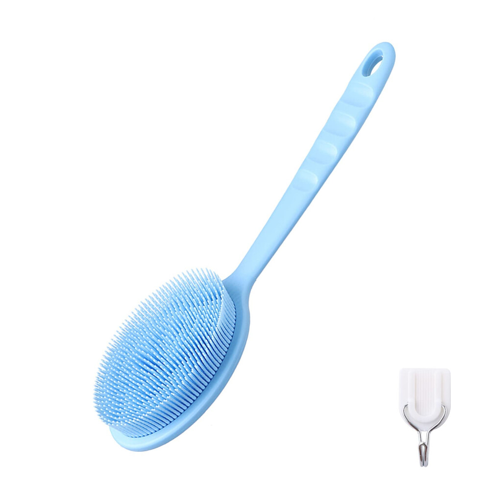 Bath Brush with Long Handle Silicone Bristles, Exfoliating Shower Back Scrubber for Wet and Dry Use