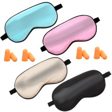 Silk Sleep Mask Set with Earplugs, Light Blocking, Adjustable Headband, 4 Colors for Travel and Home