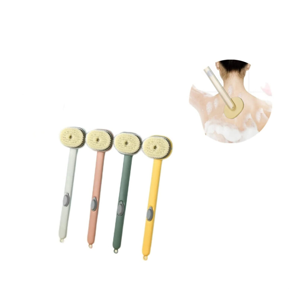Long Handle Bath Brush with Soap Dispenser, Detachable Back Scrubber with Soft Nylon Bristles, Yellow