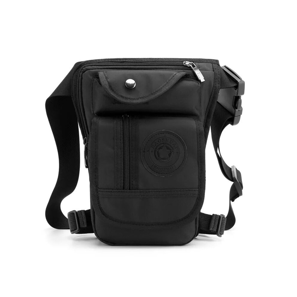 Black Motorcycle Waist And Leg Bag Canvas Drop Thigh Pouch Tactical Riding Pack For Cycling