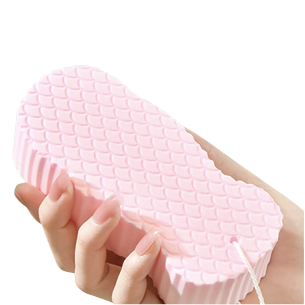 Pink Exfoliating Bath Sponge With Gentle Dualsided Body Exfoliator For Adults Kids Hanging Rope