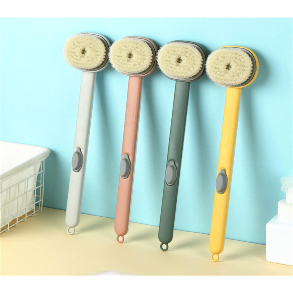 Bath Brush with Long Handle Back Scrubber, Detachable Soft Bristles for Gentle Exfoliation, Pink