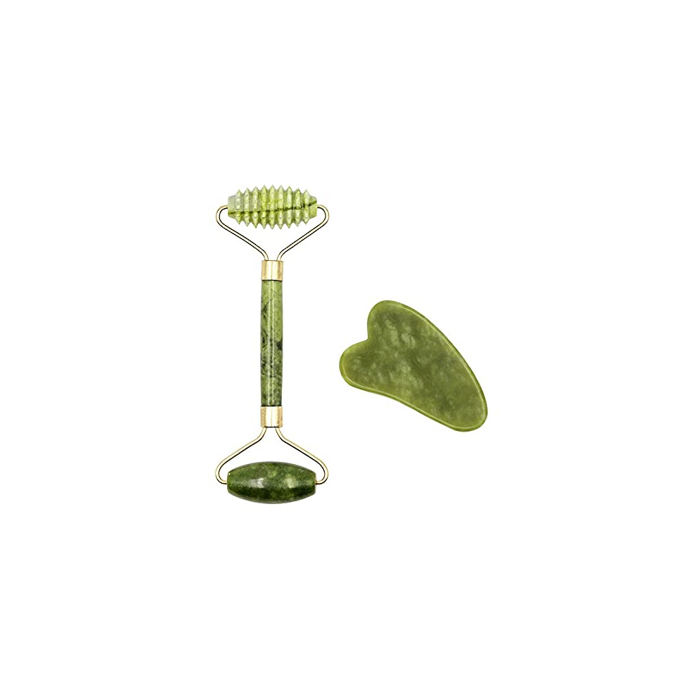 Natural Jade Roller and Gua Sha Set Dual Massage Tools for Cooling Skincare Boost