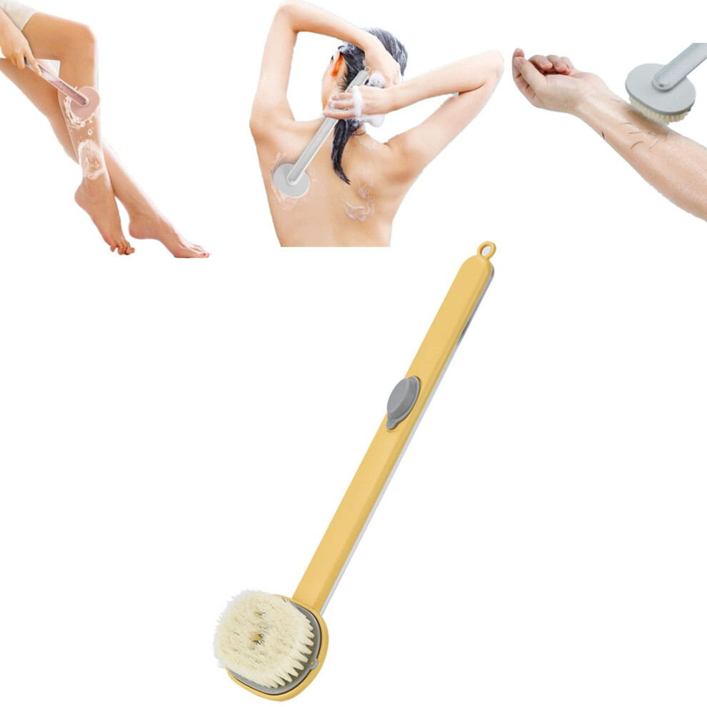 Long Handle Back Scrubber for Shower with Firm Bristles, Exfoliating Bath Brush, Yellow