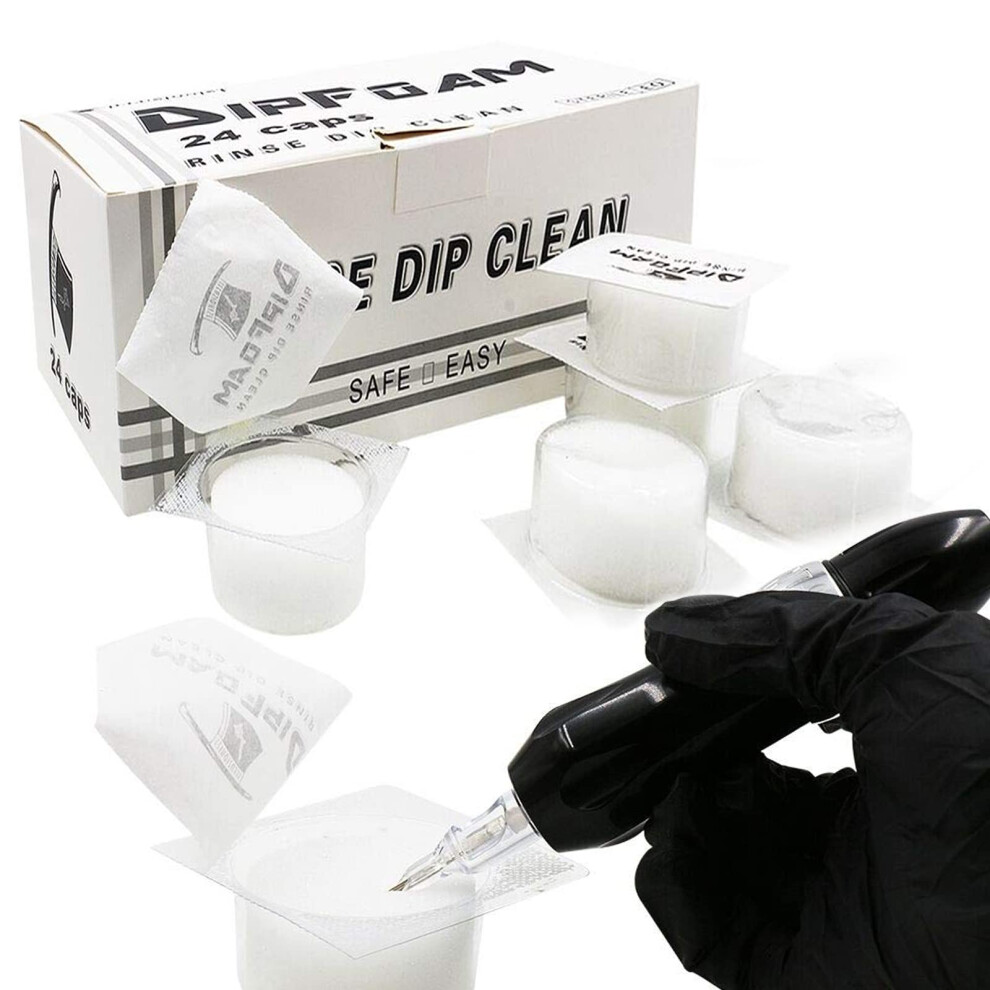 24Pcs Disposable Tattoo Dip Caps with Foam Inserts for Fast Needle Cleaning and Ink Rinse