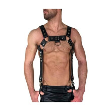 Gothic Punk Harness Belt with Adjustable PU Leather Chest Straps, Metal Rivets and Rings for Cosplay and Clubwear