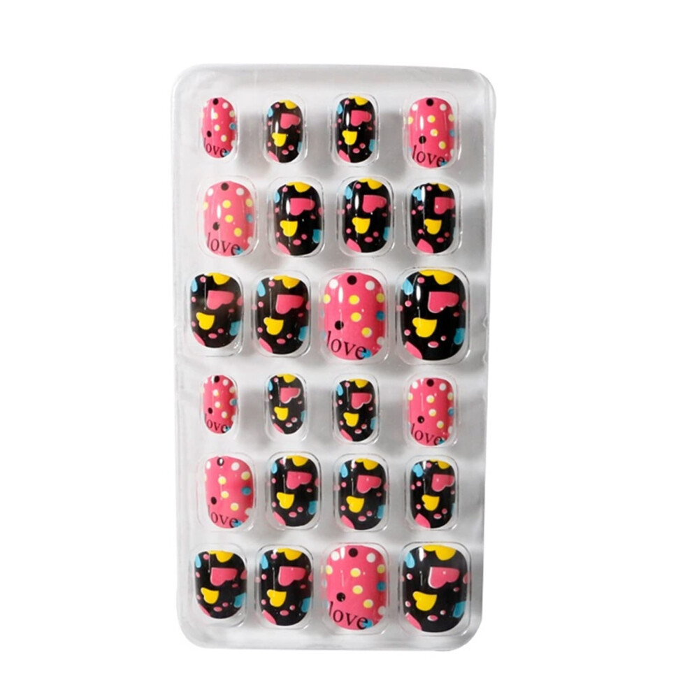 24PCS Kids Cartoon False Nail Tips Glue On Full Cover Fake Nails for Girls Manicure Decor A2