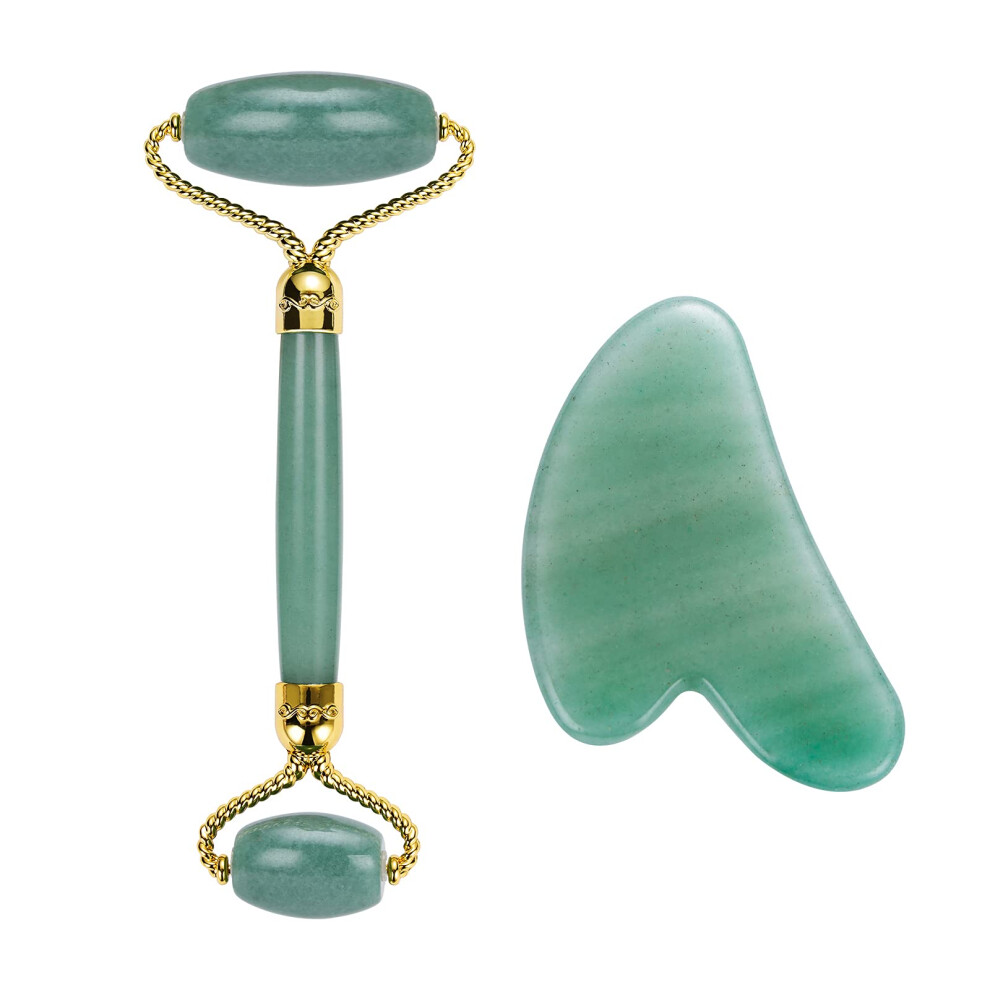 Jade Roller and Gua Sha Set for Face Massage, Reduces Puffiness and Promotes Blood Circulation, Set of 2