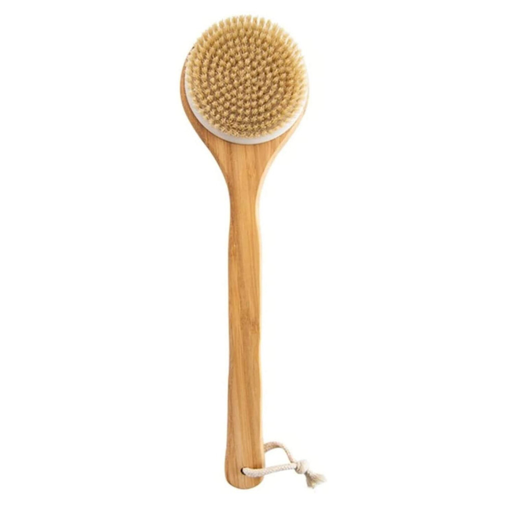 Natural Bristle Bath Brush with Long Bamboo Handle for Gentle Exfoliation and Back Cleaning