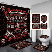 Prettyui 4-delige gordijnenset met vloerkleden, waterdichte polyesterstof, badkamergordijnen + badmatten, toiletmat, toiletbrilmat