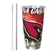 Copo térmico de aço inoxidável de 590ml com tampa e canudo, tema do time de futebol americano Cardinals - Compatível com carro, bebidas quentes e