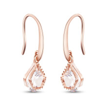 1 par luksuriøse messing hængeøreringe Pentagon med AAA Cubic Zirconia Rosaguld 28 mm Pin: 1x0,7 mm