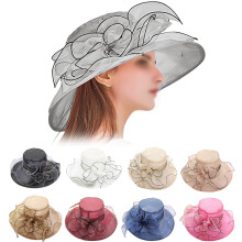Teeparty-Hut für Damen, eleganter Organza-Kirchenhut, breitkrempiger Sommerhut für Partys und Hochzeiten