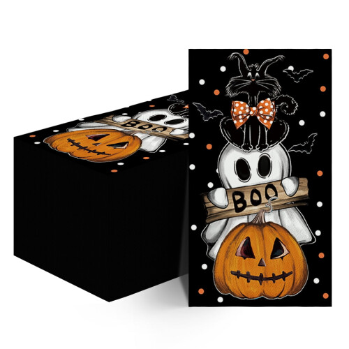Sm: )e Black Cat Ghost Jack - O- Lantern Halloween Paper Topkins100PCS