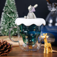 Offerte di Natale: Tazza in vetro a doppio strato Gnobogi con albero di Natale e stella, resistente alle alte temperature, in offerta.