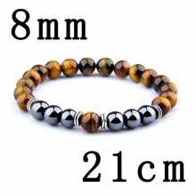 Pulseira elástica unissex RSAMD com contas de olho de tigre em pedra natural, ideal para ioga - contas de 8 mm (21 cm)