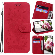 Schutzhülle für Motorola Moto G54 5G mit Kartenfächern, geprägtem Rosenblumenmuster, Klappdeckel und Ständer aus PU-Leder