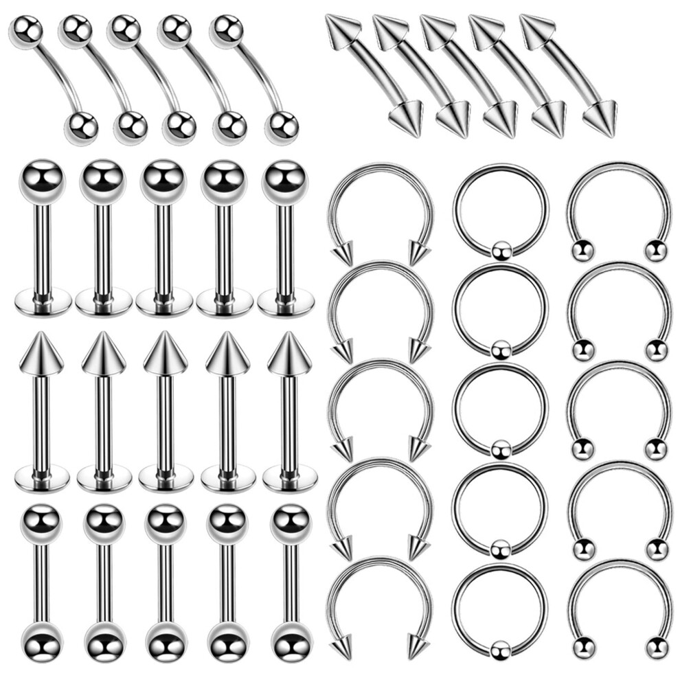 40PCS Body Piercing Kit 16G Stainless Steel Jewelry Set for Nose Lip Tongue Navel