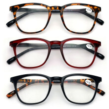 3 paires de lunettes de lecture pour hommes ou femmes, monture écaille noire et bordeaux, charnière à ressort, +3,50