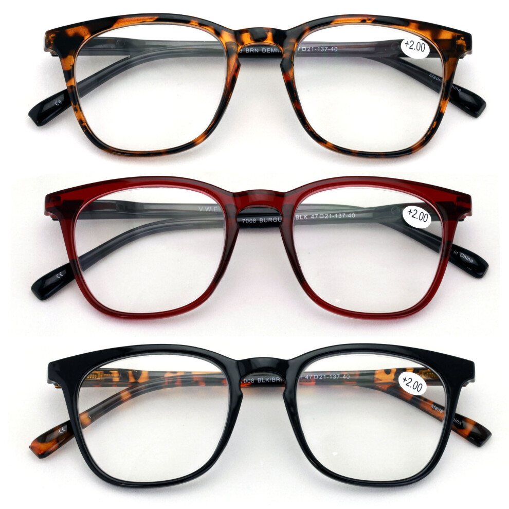 Black 3 Pairs Reading Glasses Men Or Women Tortoise Maroon Reader Spring Hinge +3.50