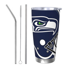 Seahawks Football Team Thermobecher aus Edelstahl 304, 590 ml, mit Deckel und Strohhalm, passend für Autobecher, für heiße und kalte Getränke,