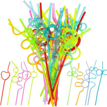 100 stuks gekke rietjes, Happon kleurrijke lusvormige herbruikbare plastic rietjes, 25 cm leuke gedraaide rietjes voor verjaardagsfeestartikelen