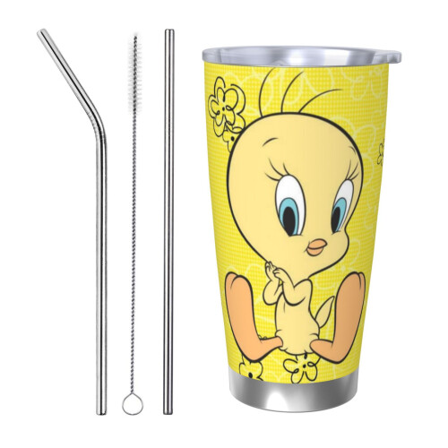 Ποτήρι Tweety Bird 20oz με καπάκι, κούπα ταξιδιού διπλού τοιχώματος από ανοξείδωτο