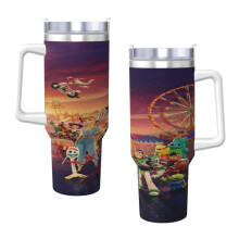 Toy Story, hrnek o objemu 40 oz s rukojetí a brčkem, nepropustný izolovaný hrnek s víčkem a brčkem vyrobený z nerezové oceli, držák na