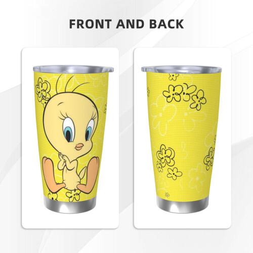 Ποτήρι Tweety Bird 20oz με καπάκι, κούπα ταξιδιού διπλού τοιχώματος από ανοξείδωτο 2