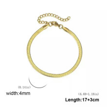 RSAMD Slangenbottenketting Damesarmband Roestvrij Staal Visgraatketting Cadeau - 17+3cm-4MM Goud
