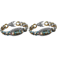 6Char Mantra Kralenarmband, Tibetaans zilver & turkooizen 9-oogige Dzi Feng Shui Armband voor Geluk (2 stuks)