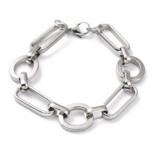 Bracelet Ă maillons ovales en acier inoxydable 304 avec fermoir mousqueton, couleur acier inoxydable, 21 cm (8-1/4 pouces)