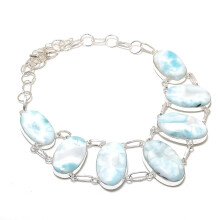 Collier en argent sterling 925 et pierre précieuse larimar naturelle, fait main, 45,7 cm (18 pouces)
