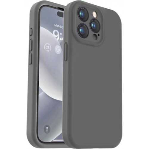Compatible with iPhone 16 Pro Rubber Cover with Camera Protection Liquid V2 - Grey