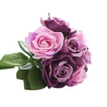 Buquê de flores artificiais de seda com folhas e rosas para decoração de casamento - Winysin9Heads