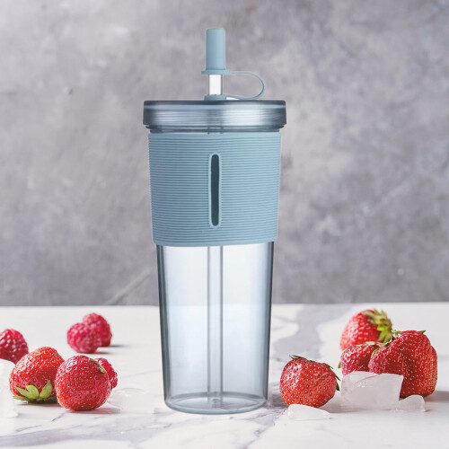 JIaleilei 700ML Ακρυλικό Ποτήρι Ταξιδιού με Καπάκι και Καλαμάκι, Διπλά Τοιχώματα, 2