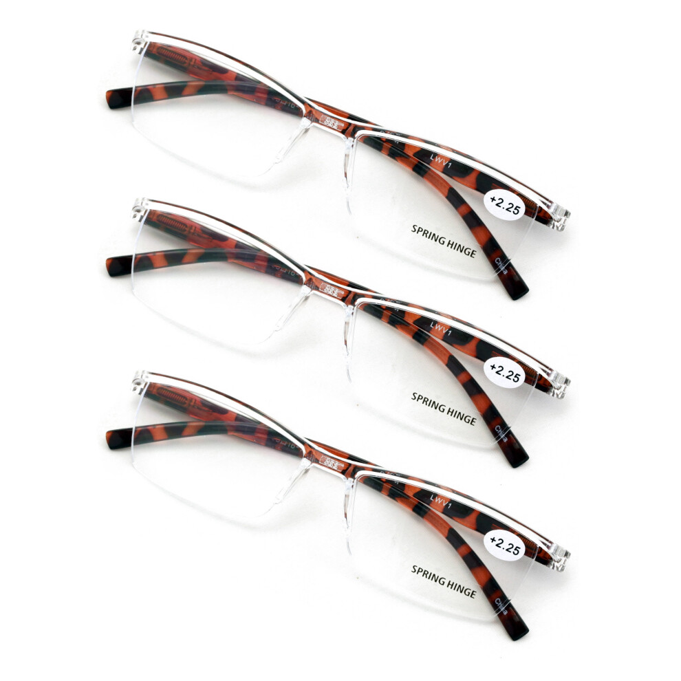 3 Pairs Lightweight Transparent Clear Lens Rectangular Readers with Spring Hinge - Men Women Reading Glasses +1.75